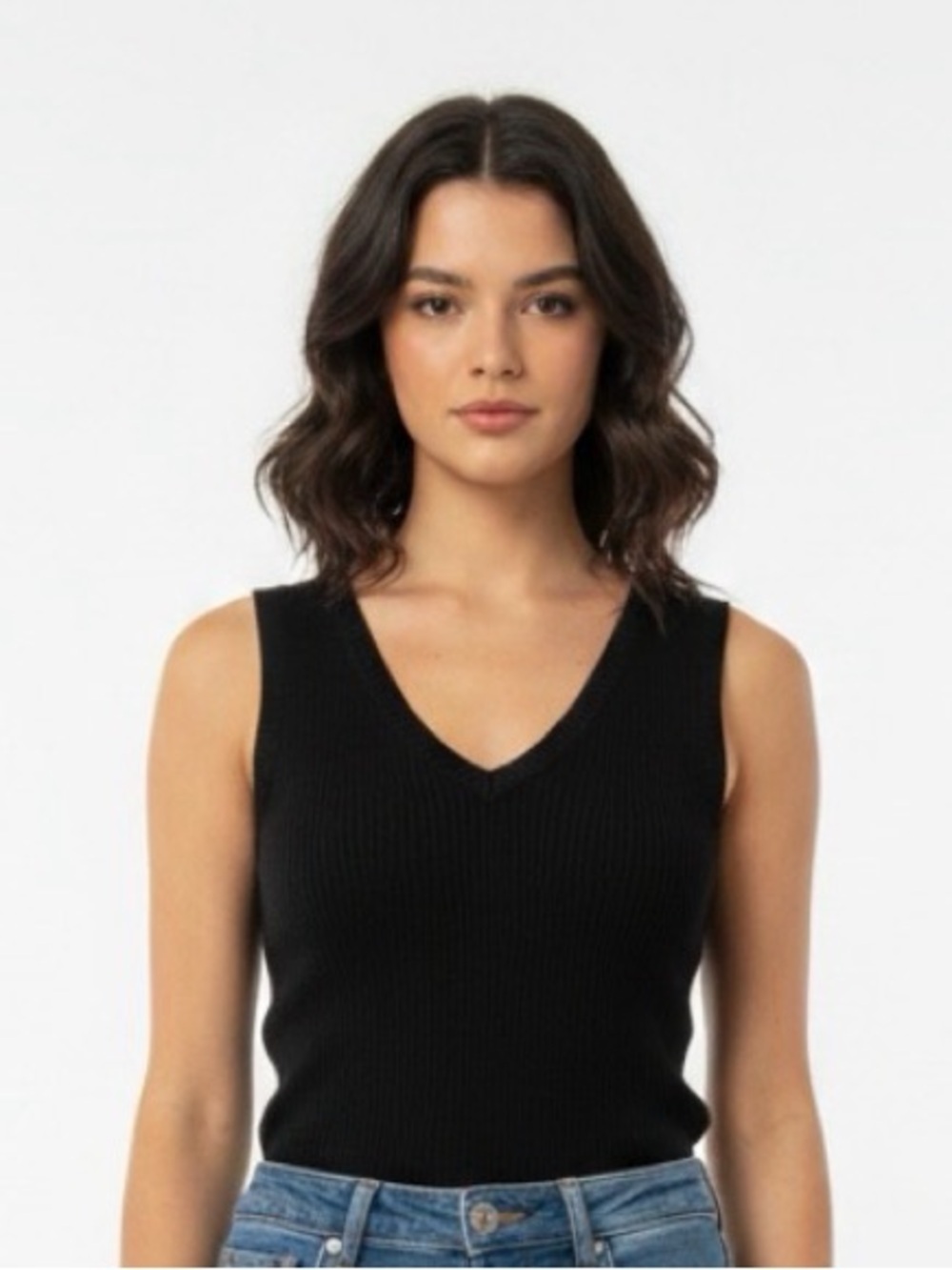 MOSCHINO  cheap&chic Blackr V-Neck Ribbed Sleeveless Sweater Tank